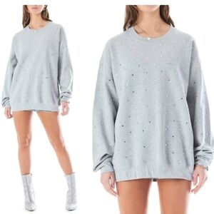 CAMAR OVERSIZED RHINESTONE CREW NECK SWEATSHIRT TUNIC DRESS IN GREY SIZE S